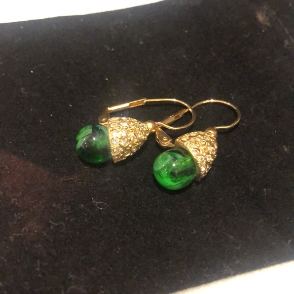Emerald Green Round Bead with Pavé Crystal Cap Euro Wire Earrings-Boutique - Picture 2 of 8